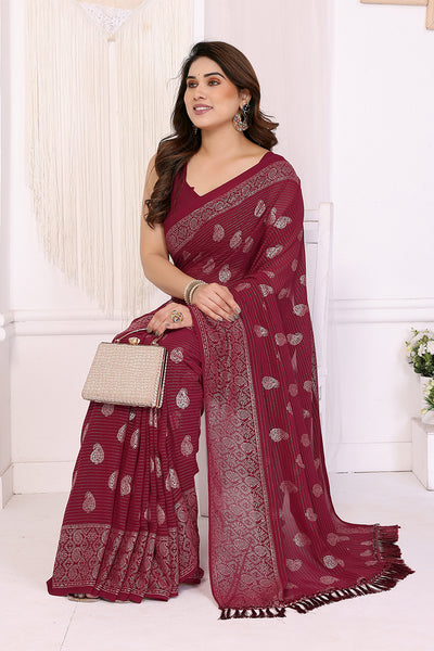Red Foil Printed Soft Georgette Saree