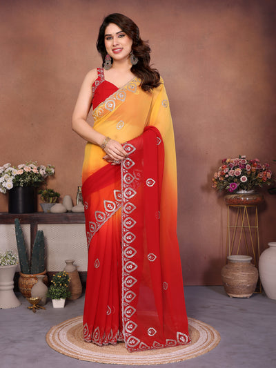 Red Georgette Embroidered Saree