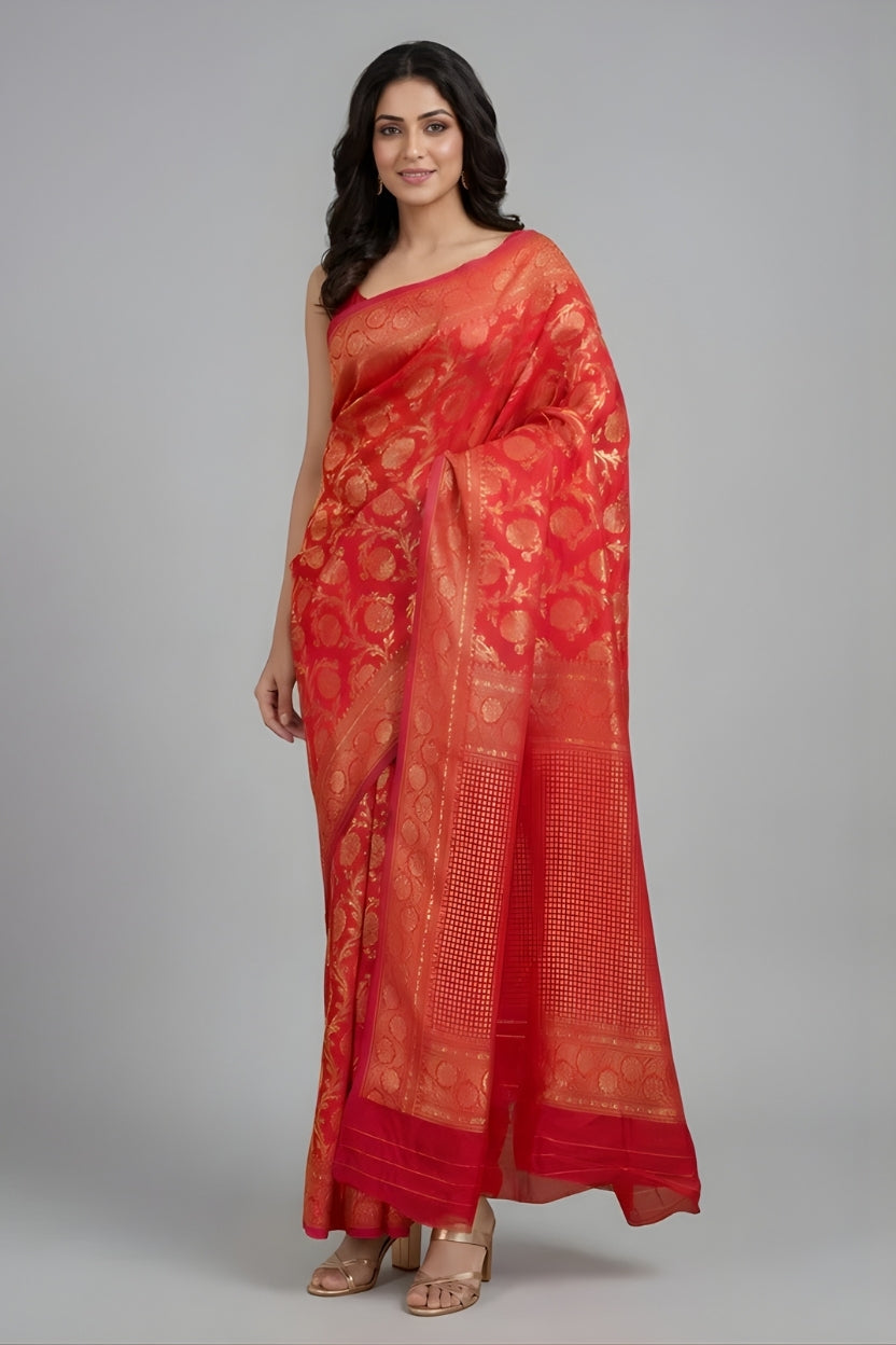 Red Kanjivaram Woven Silk Blend Saree