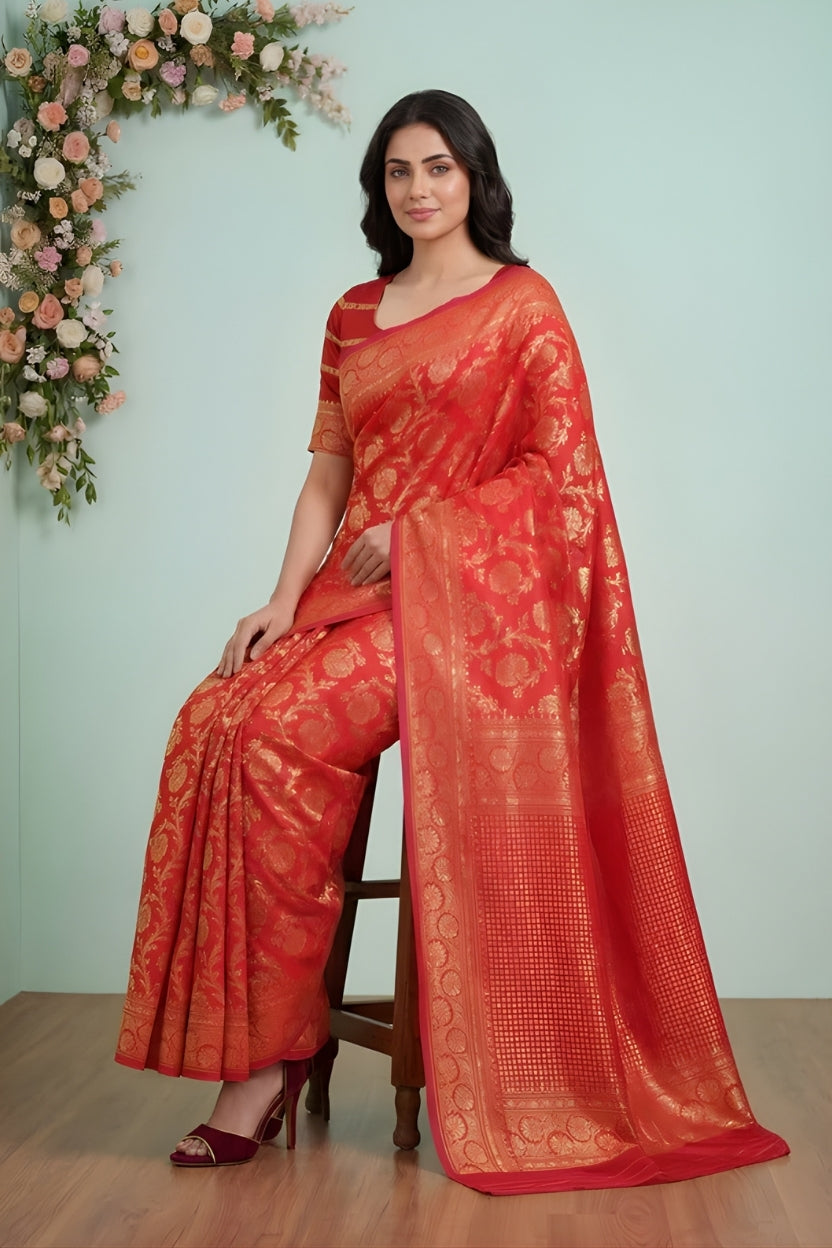 Red Kanjivaram Woven Silk Blend Saree