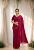 Red Stone Work Satin Chiffon Saree