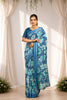 Royal Blue Floral Print Bright Moss Satin Border Saree