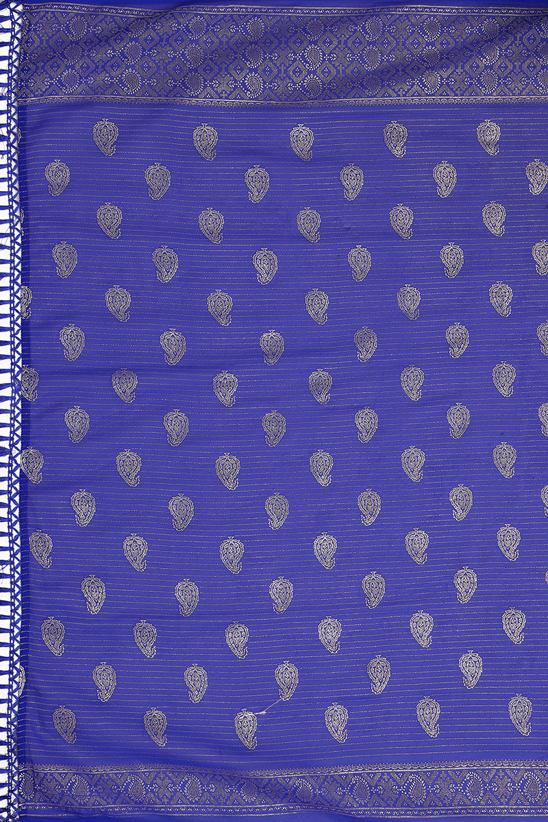 Royal Blue Foil Printed Soft Georgette Saree