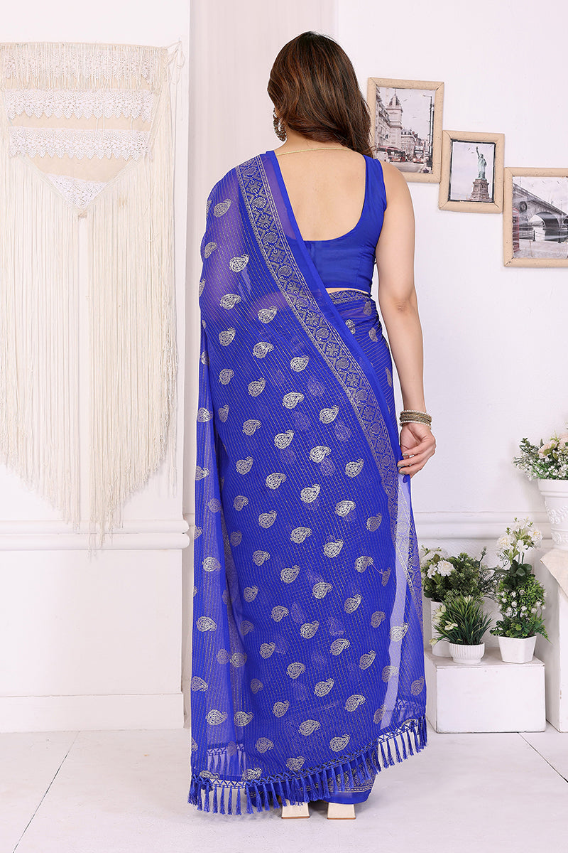 Royal Blue Foil Printed Soft Georgette Saree