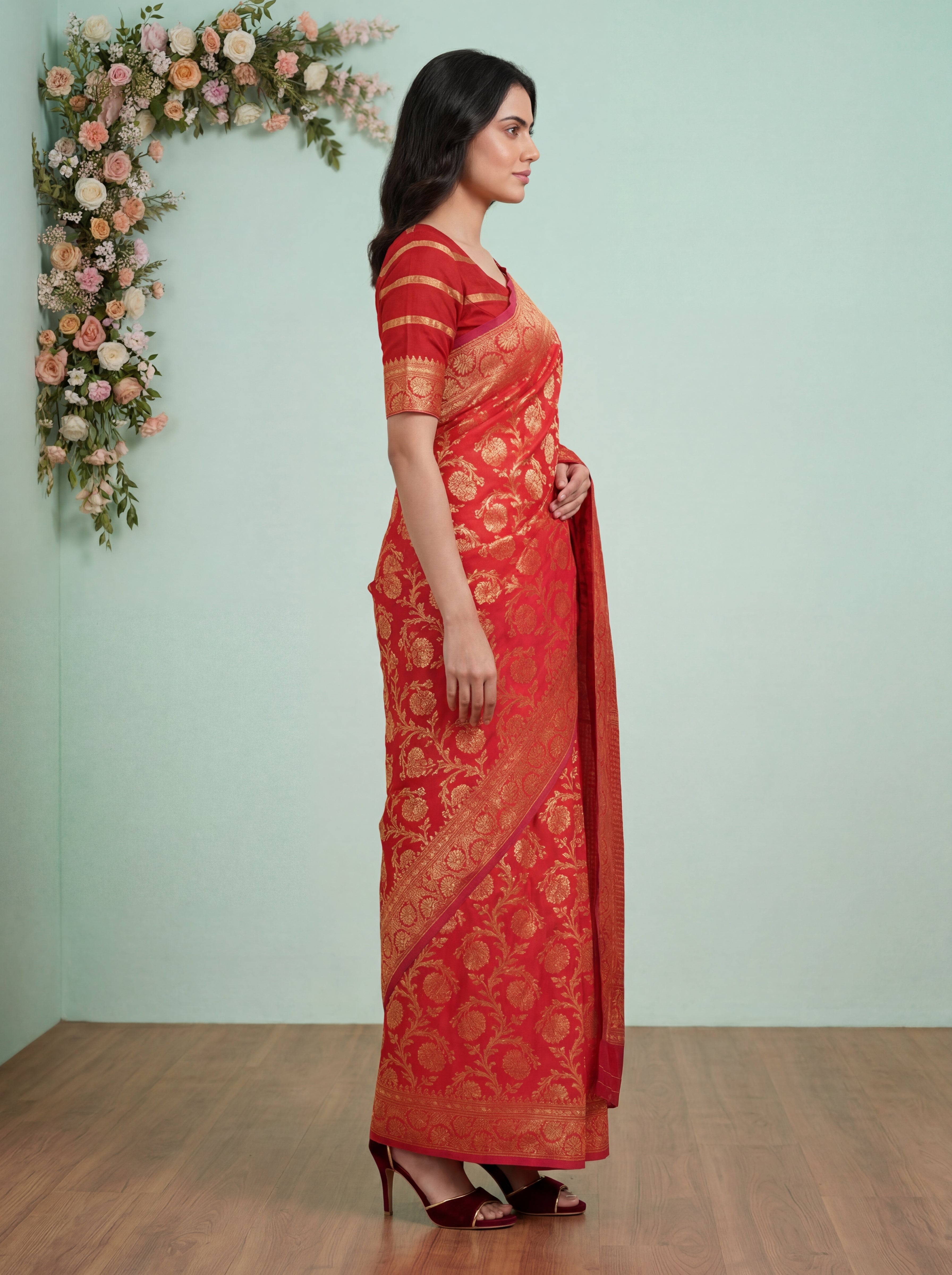 Red Kanjivaram Woven Silk Blend Saree