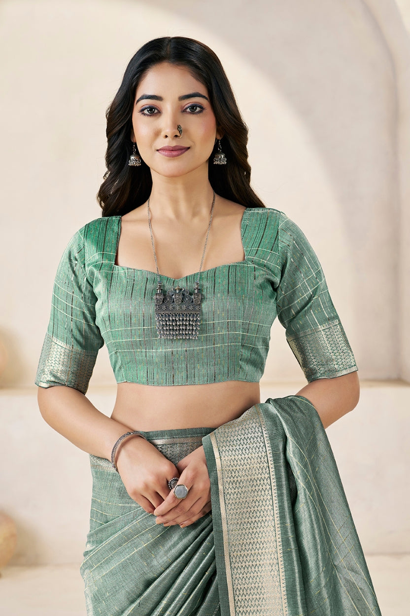 Sage Green Linen Cotton Saree