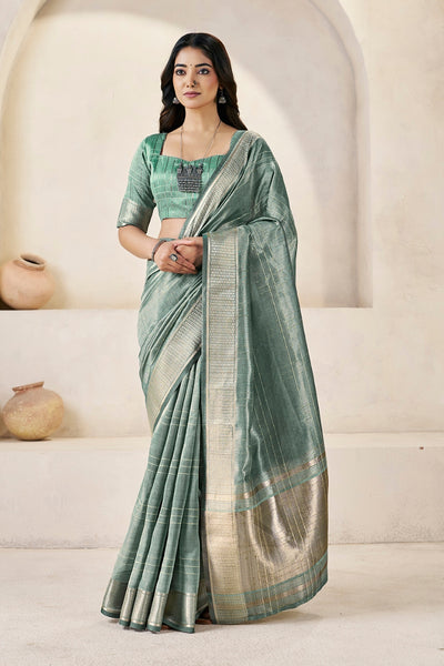 Sage Green Linen Cotton Saree