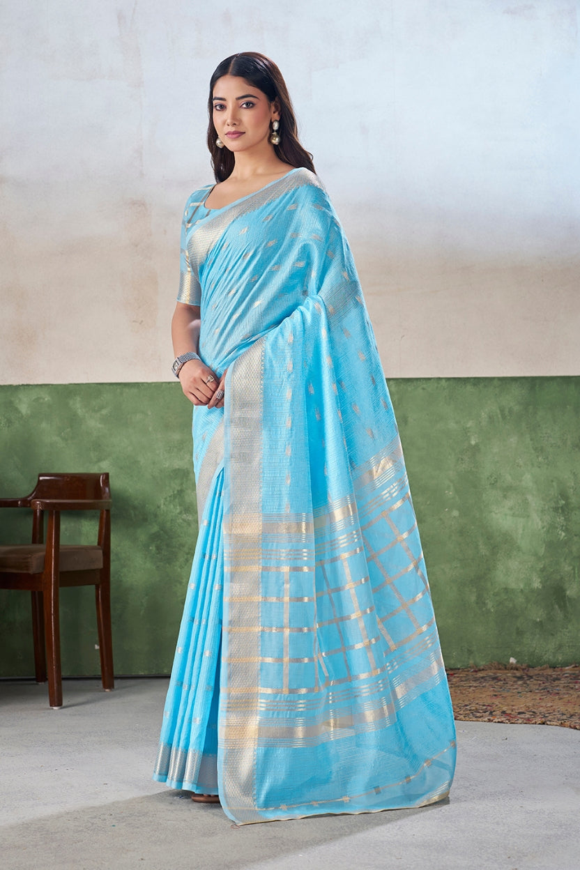 Sky Blue Linen Cotton Saree