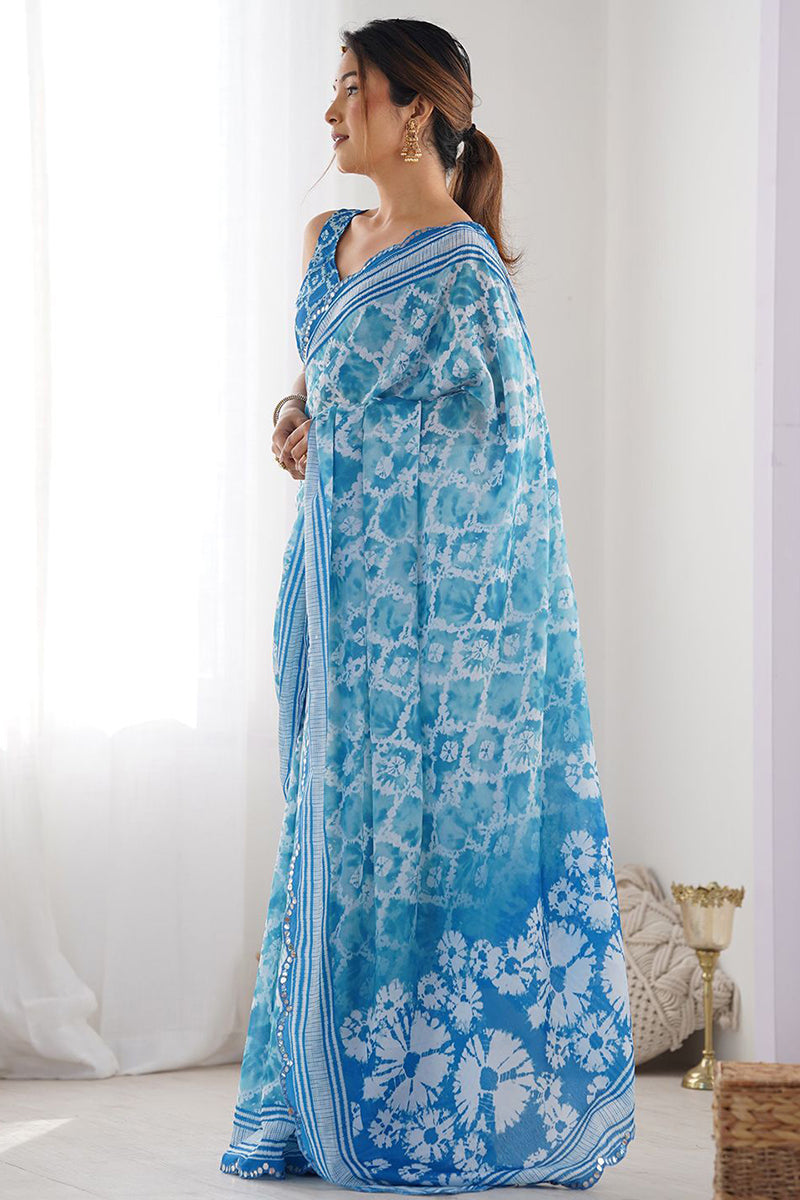 Sky Blue Printed Georgette Saree