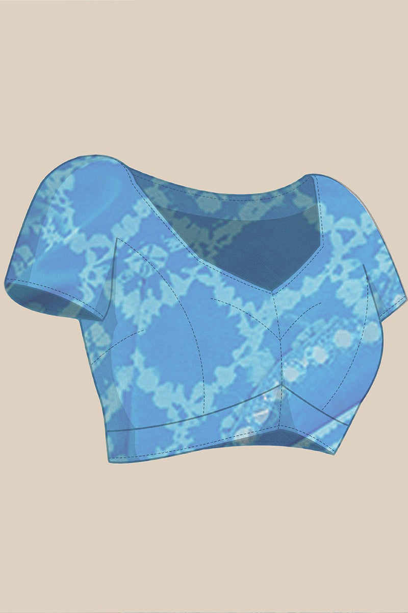 Sky Blue Printed Georgette Saree