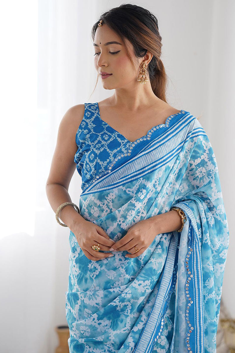 Sky Blue Printed Georgette Saree