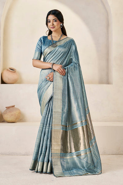 Slate Blue Linen Cotton Saree