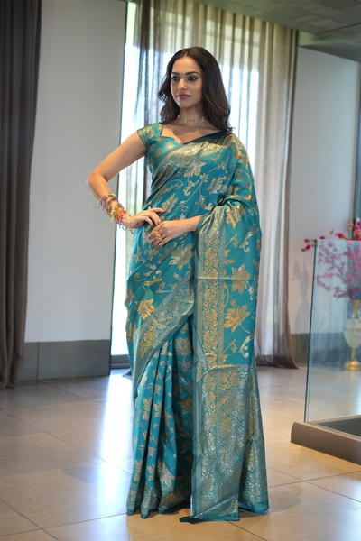 Teal Green Banarasi Silk Saree
