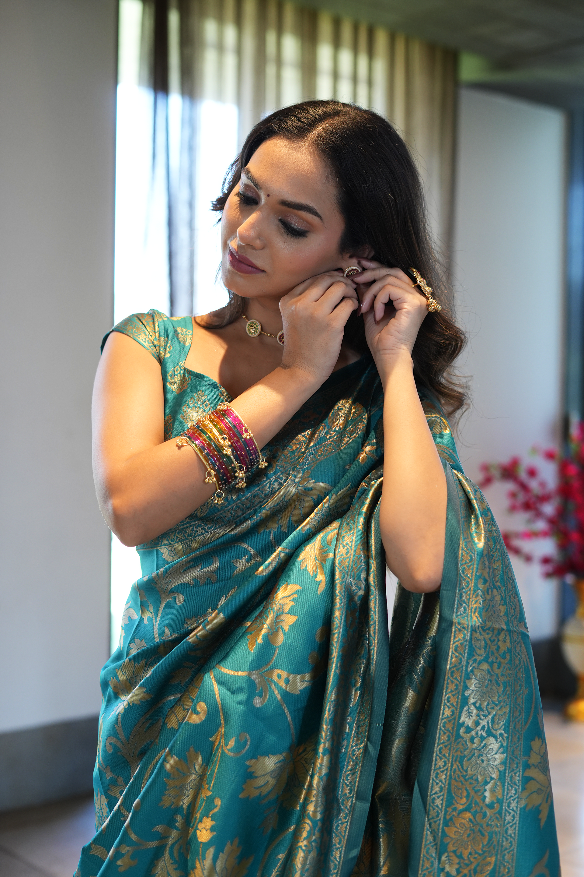 Teal Green Banarasi Silk Saree