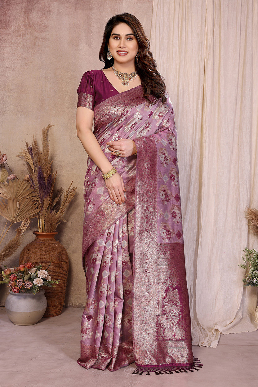 Purple Cotton Blend Jacquard Zari Saree