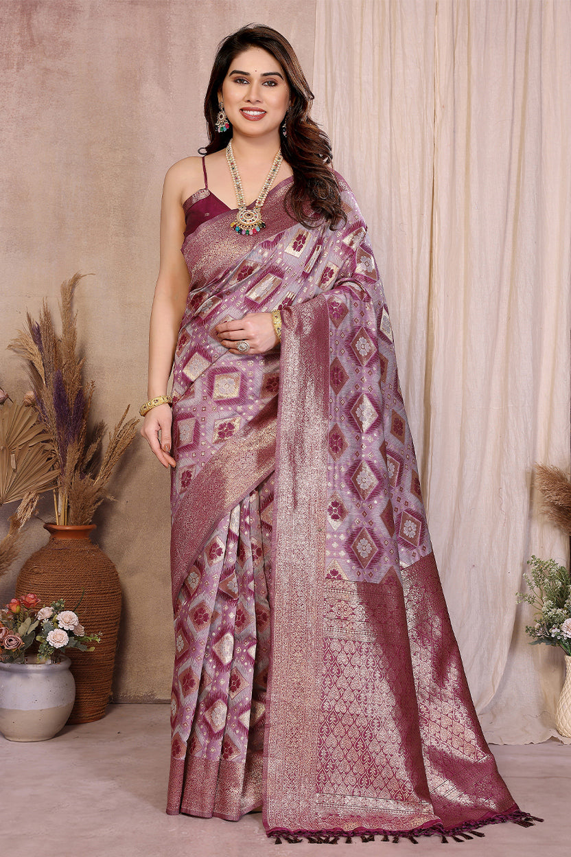 Purple Cotton Blend Jacquard Zari Saree