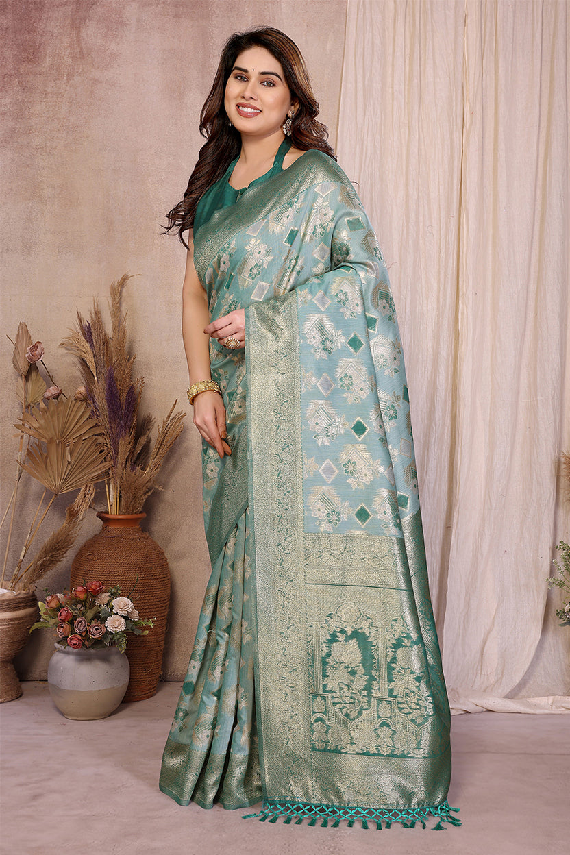 Rama Cotton Blend Jacquard Zari Saree