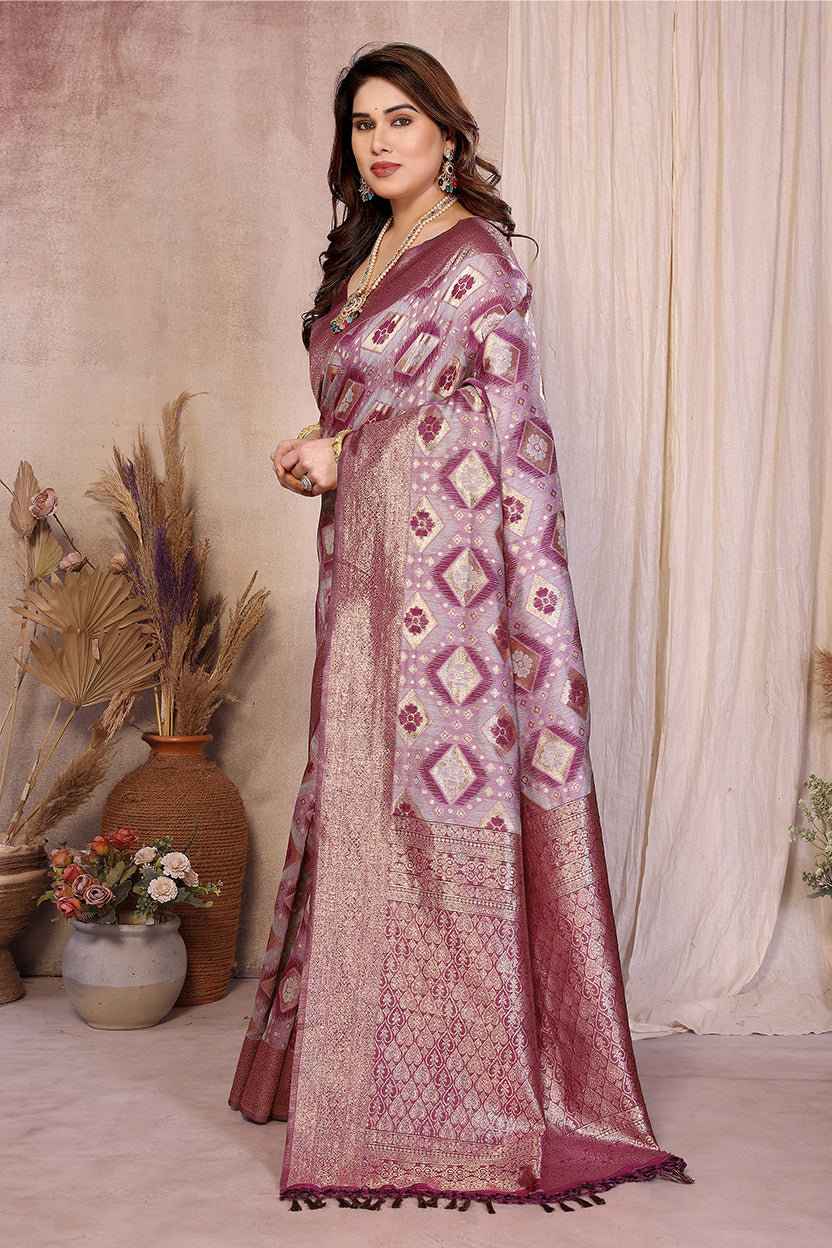Purple Cotton Blend Jacquard Zari Saree
