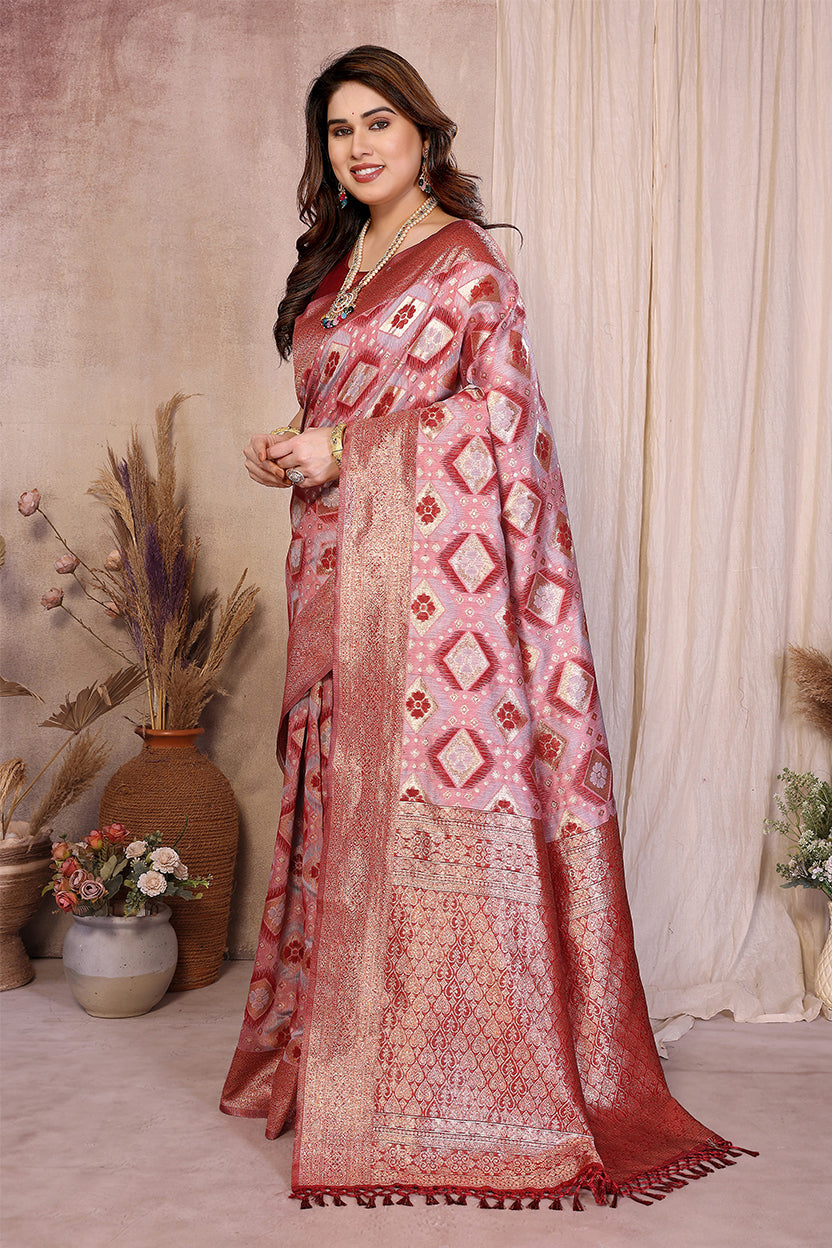 Red Cotton Blend Jacquard Zari Saree