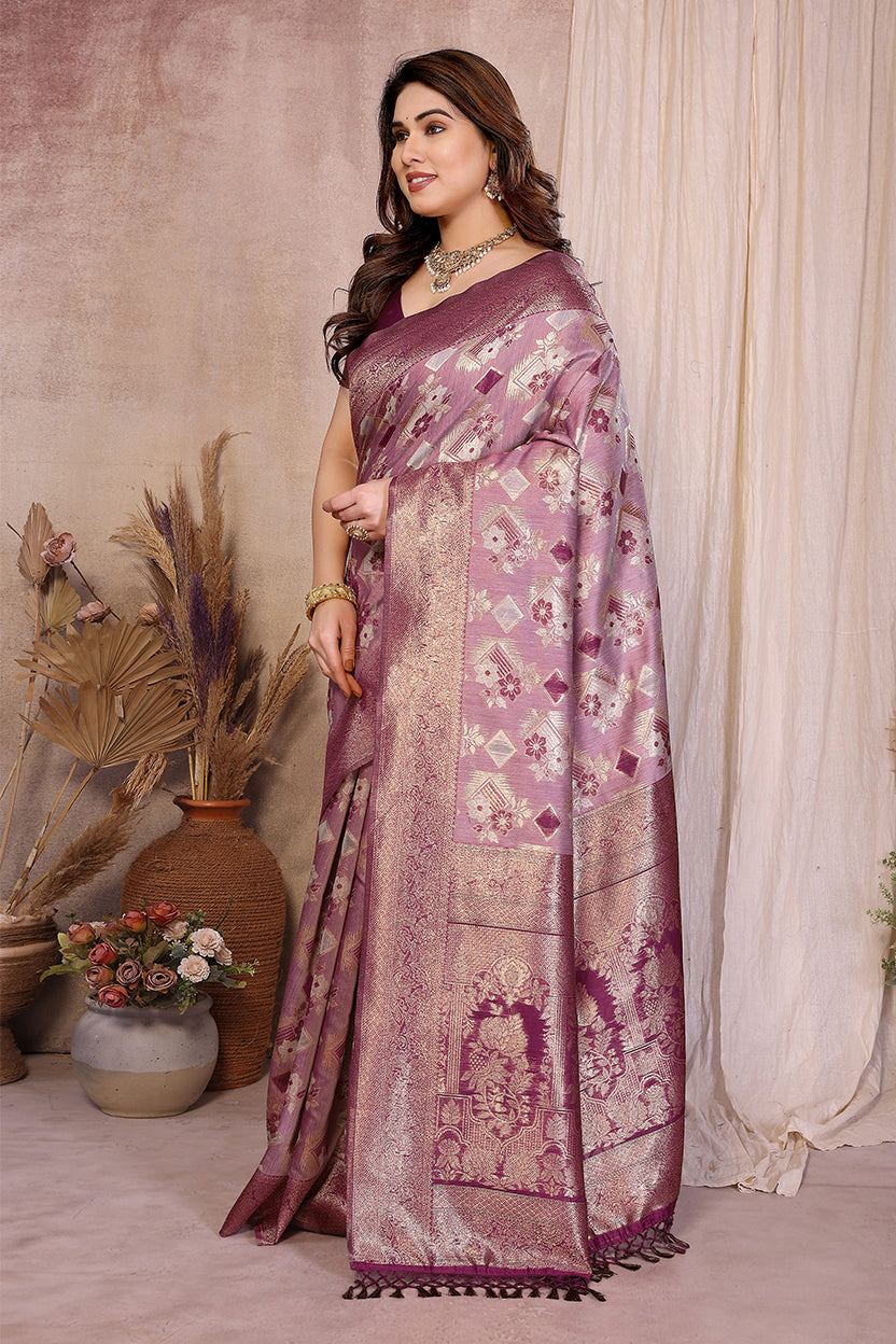 Purple Cotton Blend Jacquard Zari Saree