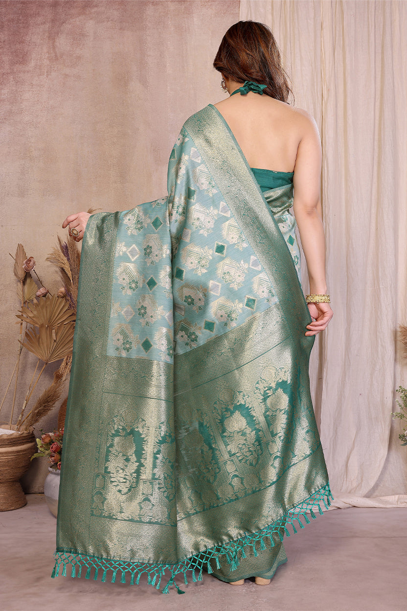 Rama Cotton Blend Jacquard Zari Saree