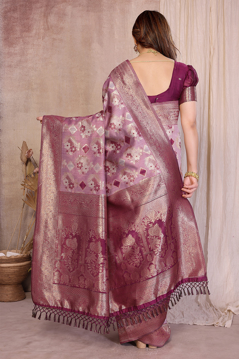 Purple Cotton Blend Jacquard Zari Saree