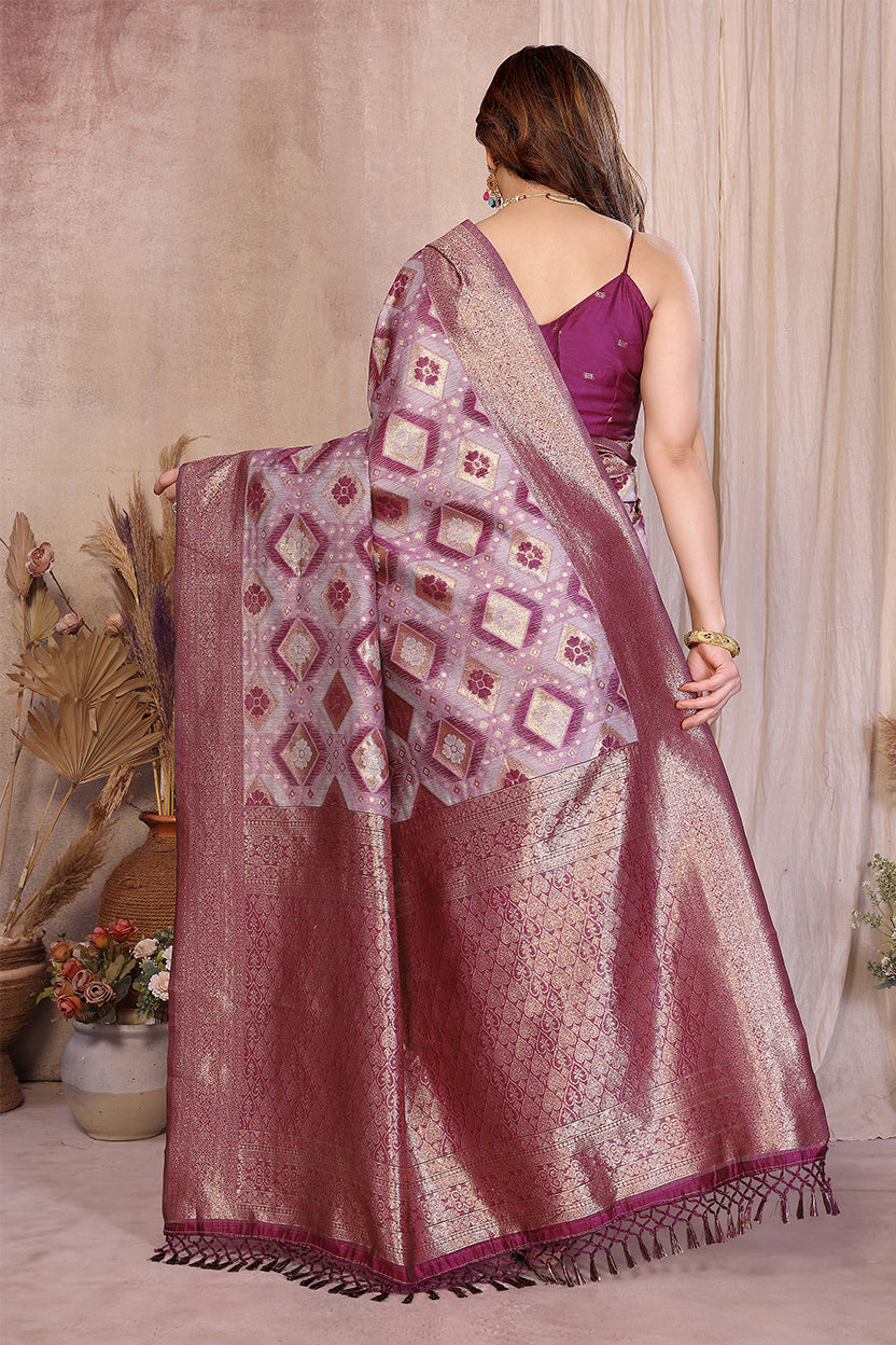 Purple Cotton Blend Jacquard Zari Saree