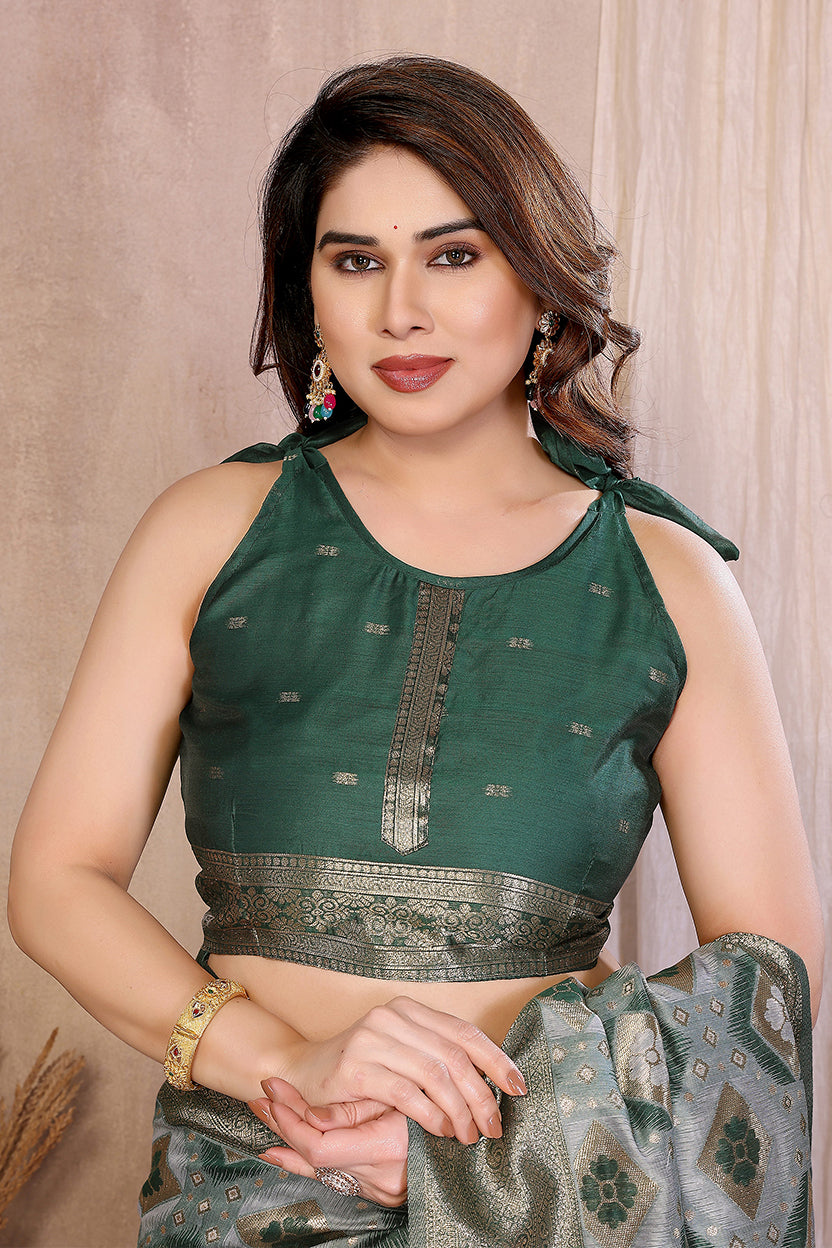 Green Cotton Blend Jacquard Zari Saree