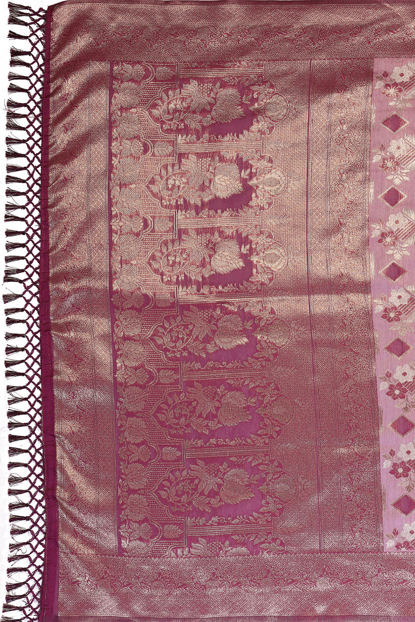 Purple Cotton Blend Jacquard Zari Saree