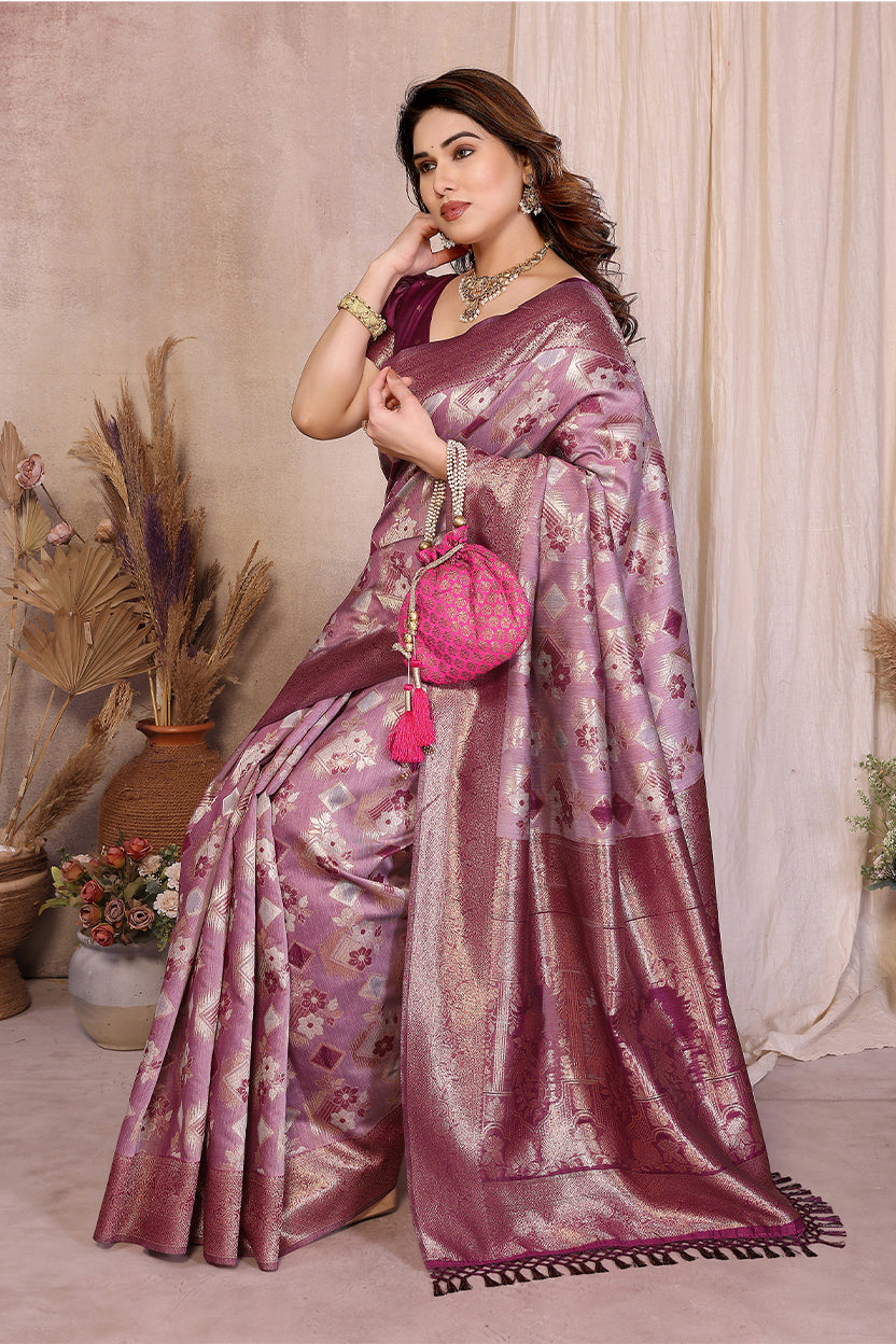 Purple Cotton Blend Jacquard Zari Saree