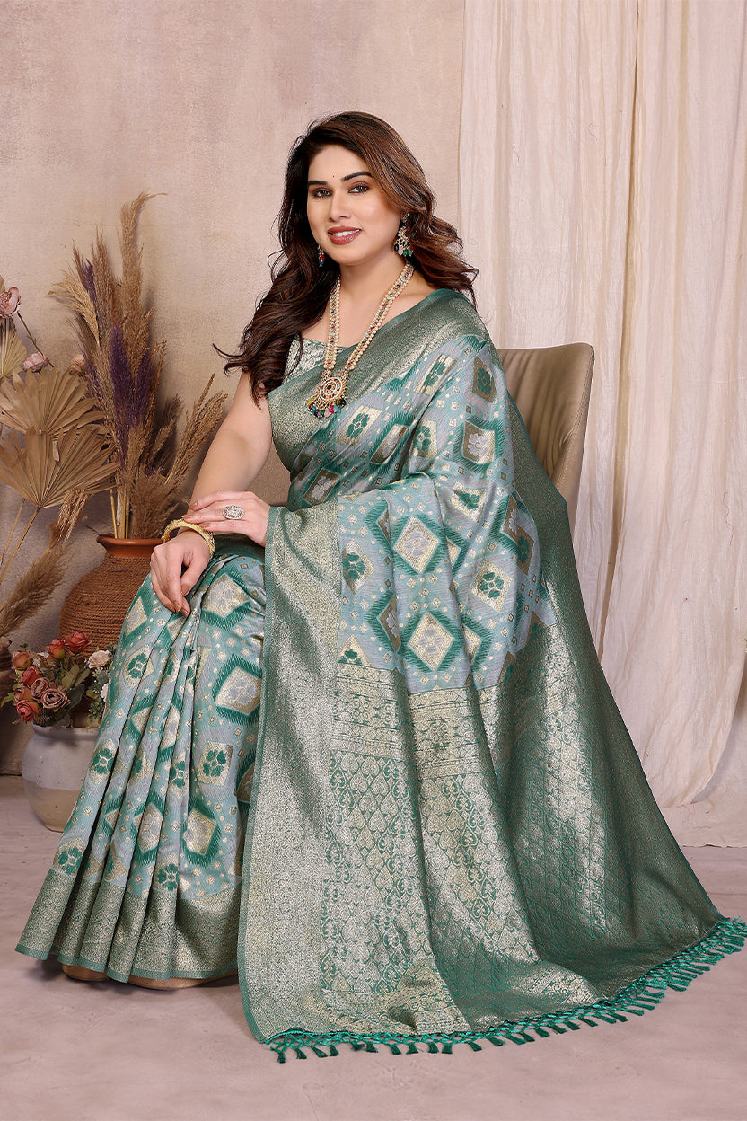 Rama Cotton Blend Jacquard Zari Saree