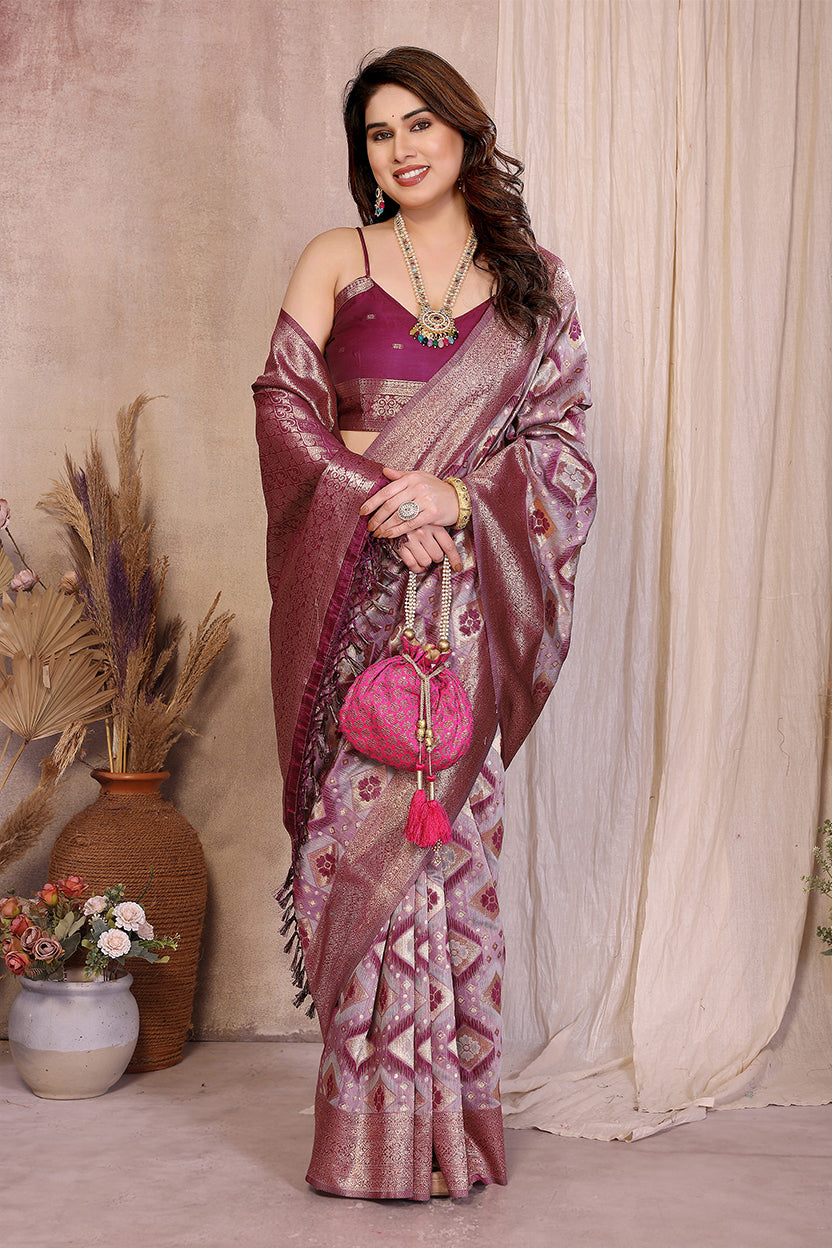 Purple Cotton Blend Jacquard Zari Saree