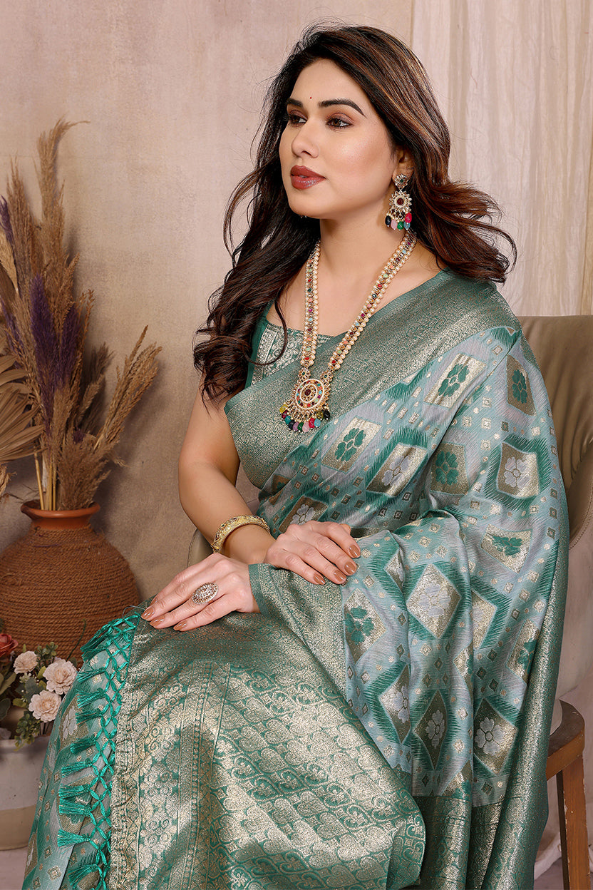 Rama Cotton Blend Jacquard Zari Saree