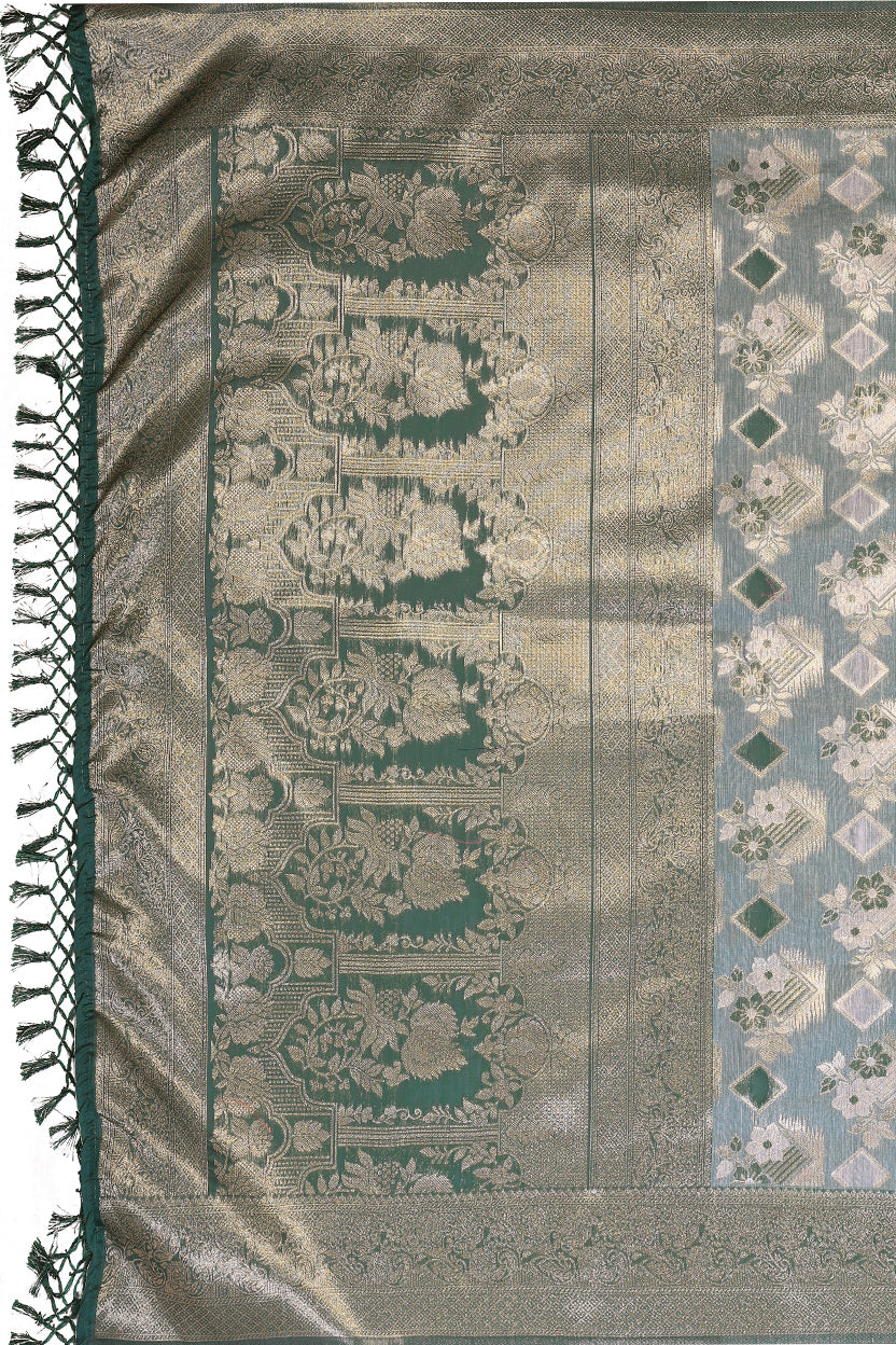Green Cotton Blend Jacquard Zari Saree