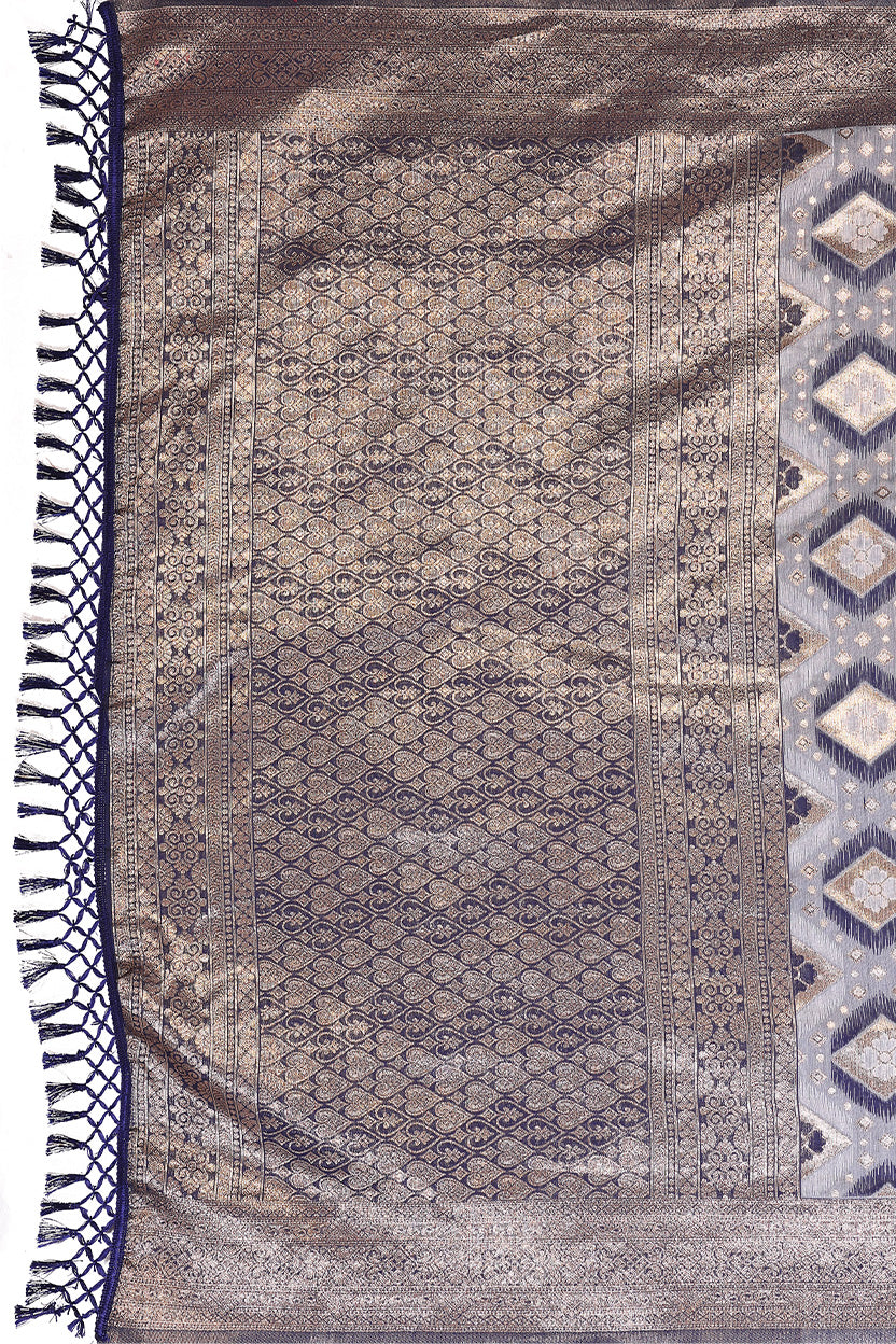 Blue Cotton Blend Jacquard Zari Saree