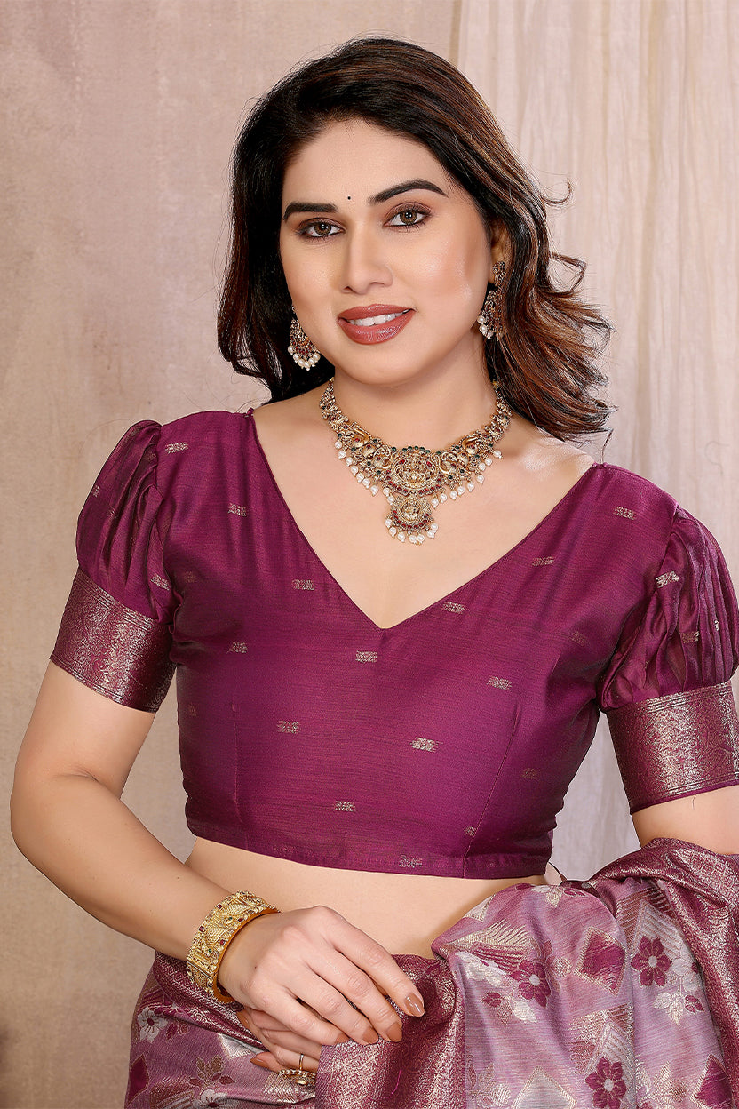 Purple Cotton Blend Jacquard Zari Saree