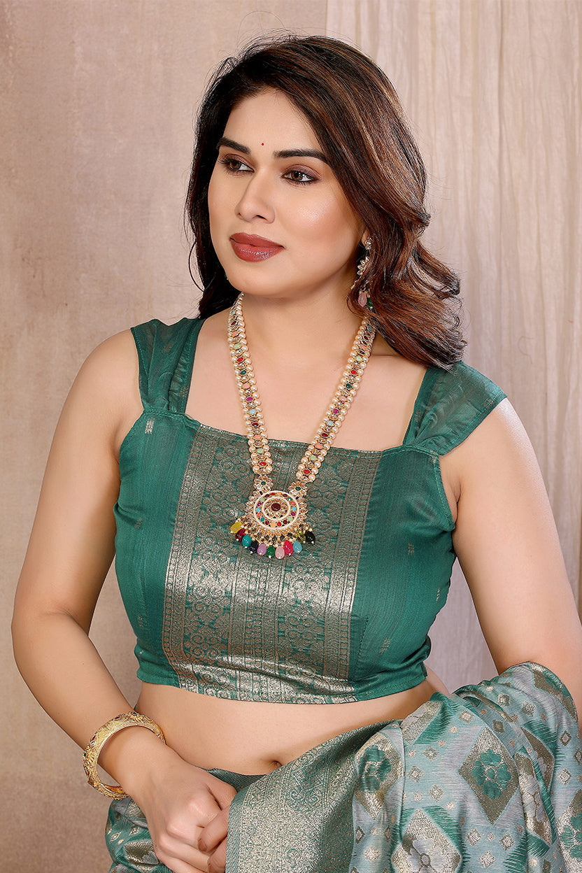Rama Cotton Blend Jacquard Zari Saree