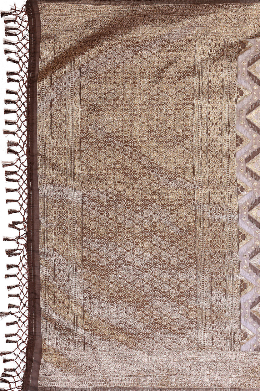 Brown Cotton Blend Jacquard Zari Saree