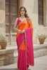 Orange Embroidered Chinnon Silk Saree