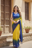 Blue And Yellow Flowing drape Georgette Saree