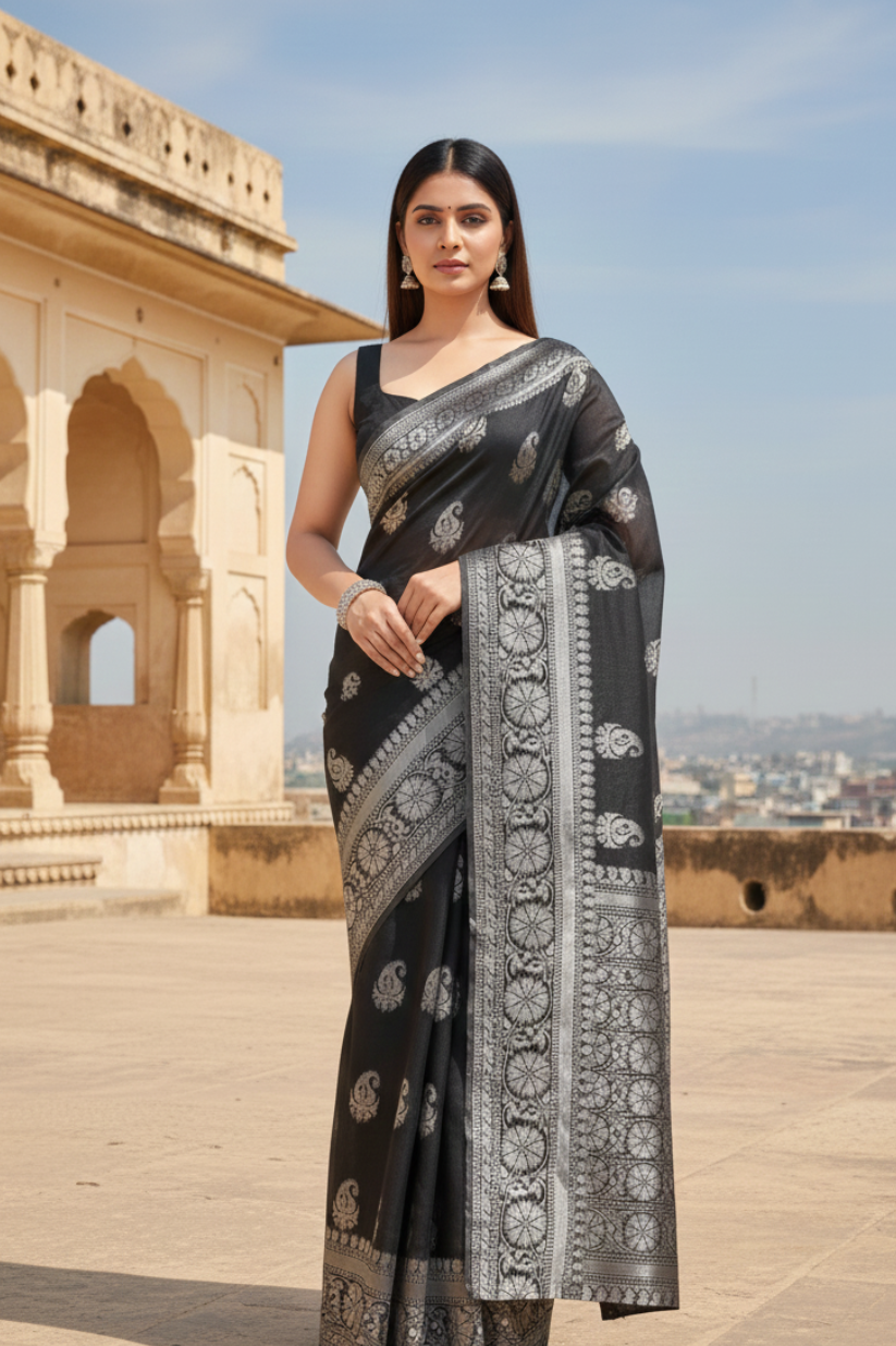 Ready To Wear Black Silk Saree