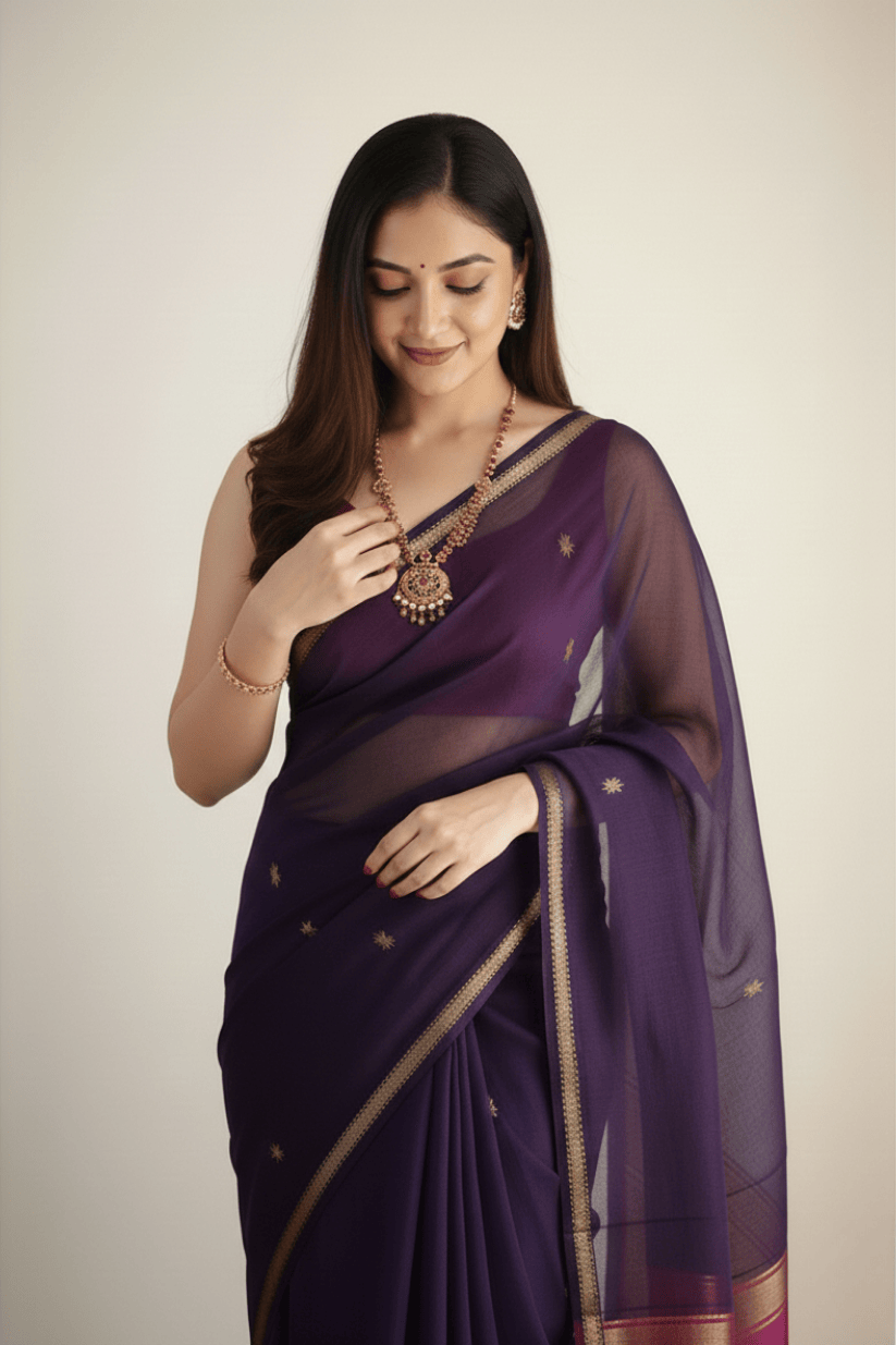 Violet Cotton Silk Saree