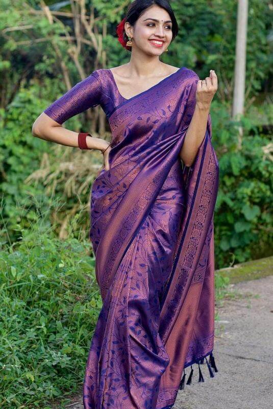 Purple Kanjivaram Silk Blend Saree