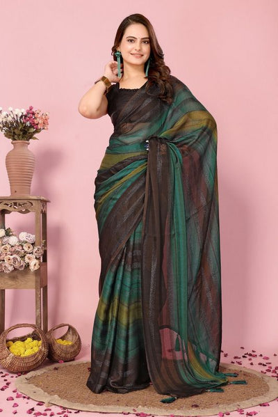 Green Ready To Wear Shimmer Nylon Silk Saree