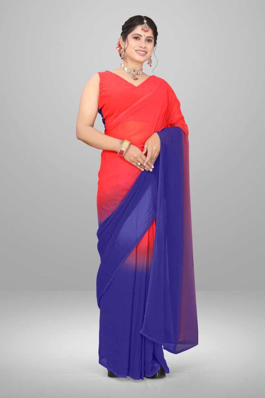 Ready To Wear Two Toned Plain Georgette Saree