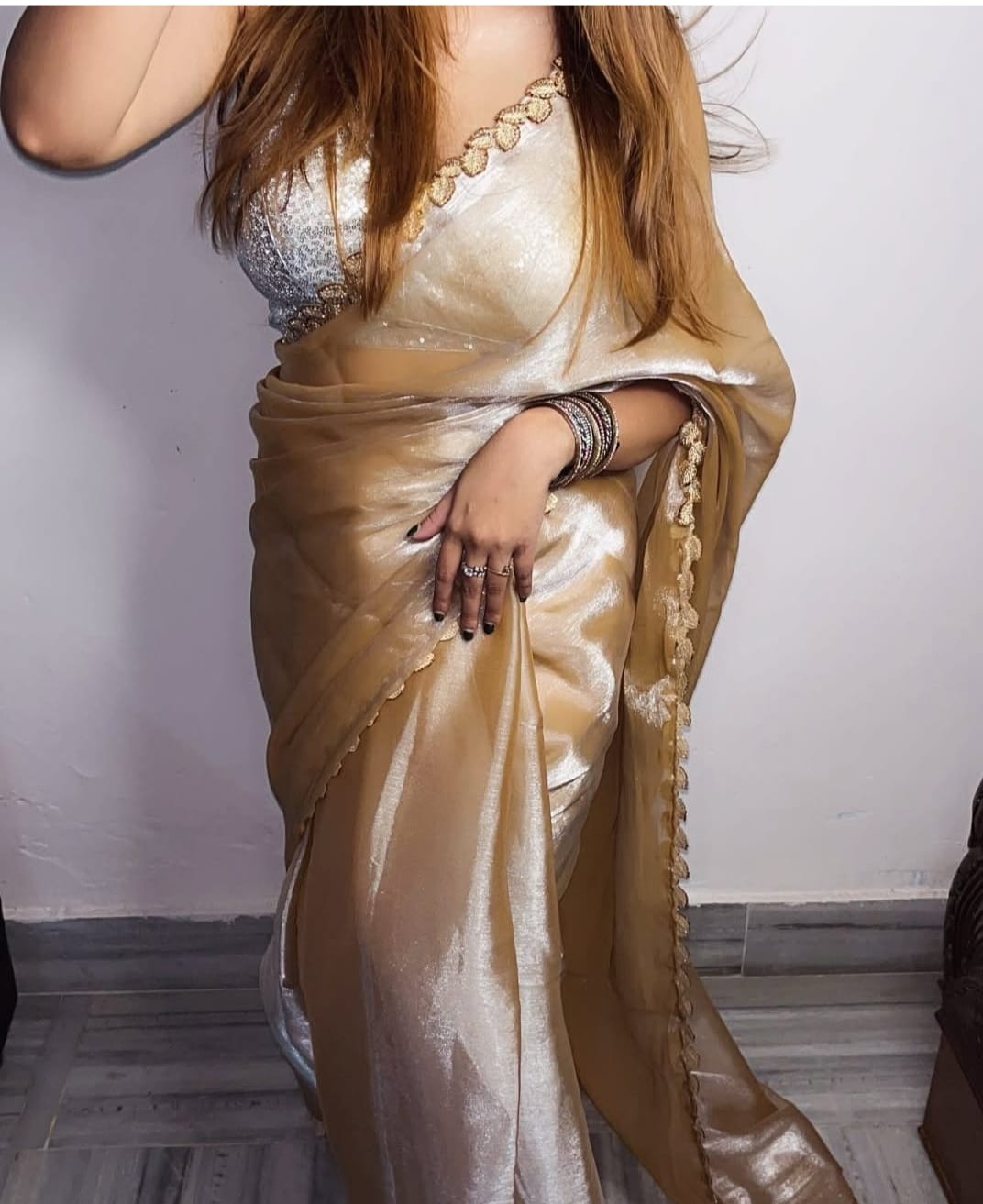 Gold Jimmy Choo Plain Chiffon Saree