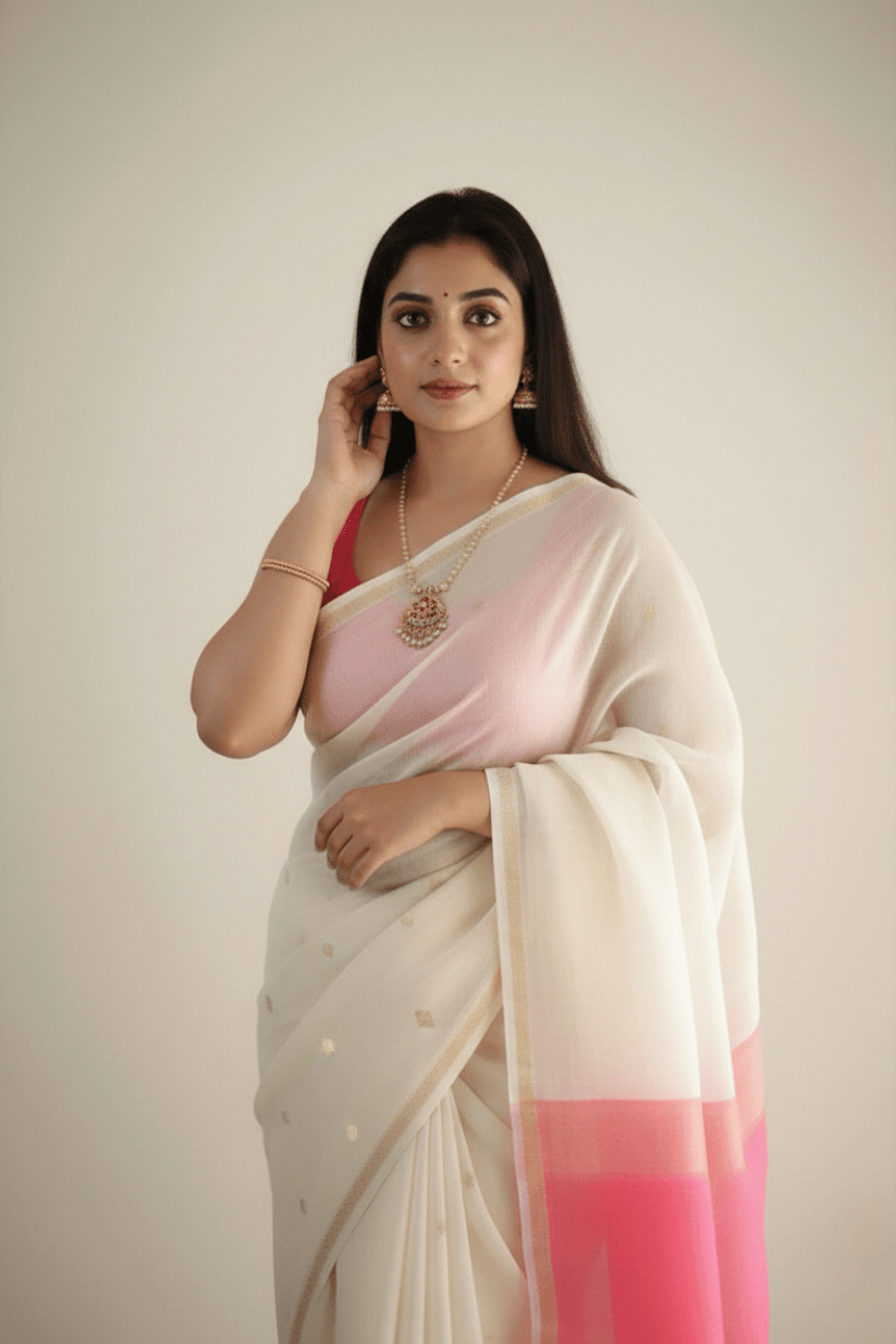 White Cotton Silk Saree