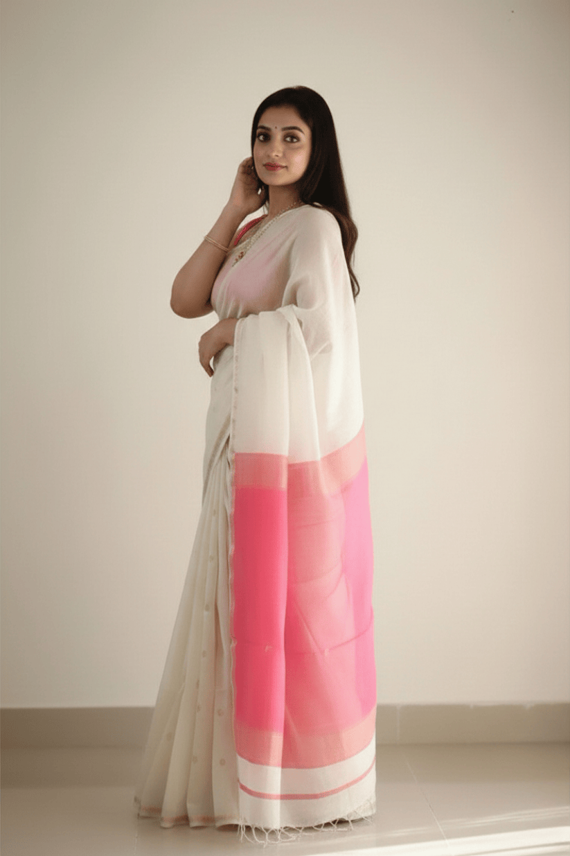 White Cotton Silk Saree
