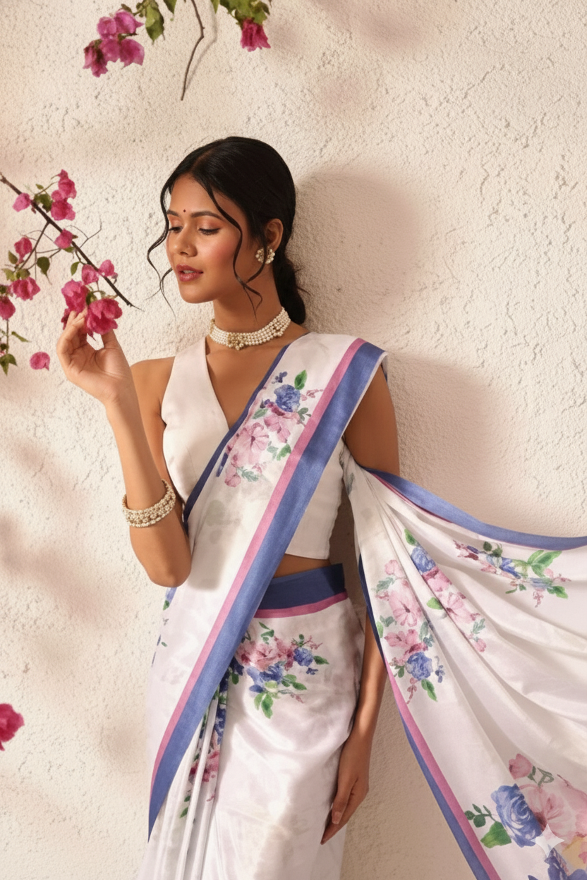 White  Alia Bhatt Bright Moss Saree