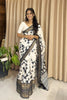 White Printed Cotton Silk Blend Saree
